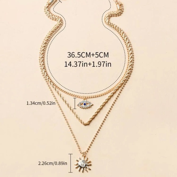 2/$10 NEW! Sun Charm Multilayer Necklace Boho Hamsa Spiritual - Picture 7 of 9